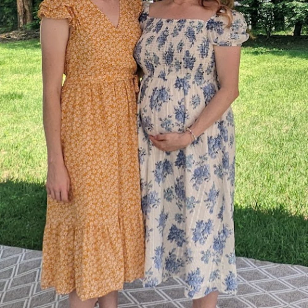 Floral Smocked Puff Sleeve Midi Pocket Dress